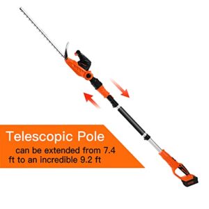 GARCARE Cordless Pole Hedge Trimmer, 2 in 1 Electric Telescopic Hedge Trimmers Long Reach with 20V 4.0Ah Battery and Quick Charger (20inch Cutting Blade Length, 3/4inch Cutting Capacity, 1200rpm)