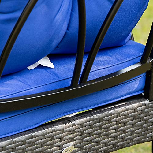 Outsunny Outdoor Wicker Rocking Chair with Padded Cushions, Aluminum Furniture Rattan Porch Rocker Chair w/Armrest for Garden, Patio, and Backyard, Blue