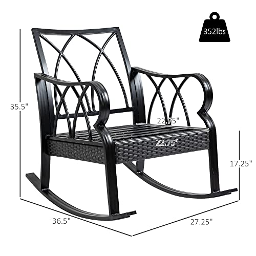 Outsunny Outdoor Wicker Rocking Chair with Padded Cushions, Aluminum Furniture Rattan Porch Rocker Chair w/Armrest for Garden, Patio, and Backyard, Blue