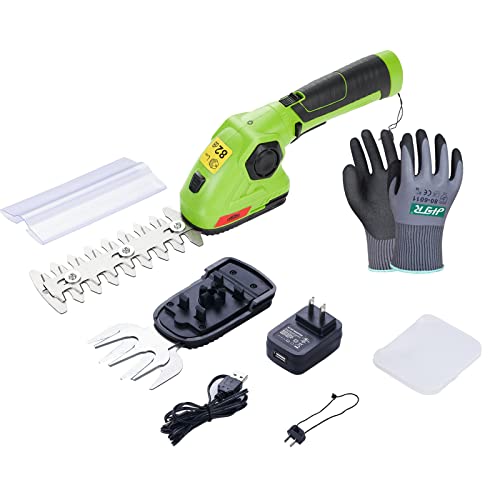 Dextra 2 in 1 Cordless Grass Shear & Hedge Trimmer with Gardening Gloves, 8V Electric Handheld Shrubber Trimmer Grass Cutter with 2000mAh Rechargeable Battery&Charger, 45min Fast Charge (Light Green)