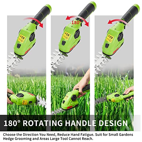 Dextra 2 in 1 Cordless Grass Shear & Hedge Trimmer with Gardening Gloves, 8V Electric Handheld Shrubber Trimmer Grass Cutter with 2000mAh Rechargeable Battery&Charger, 45min Fast Charge (Light Green)