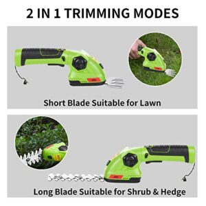 Dextra 2 in 1 Cordless Grass Shear & Hedge Trimmer with Gardening Gloves, 8V Electric Handheld Shrubber Trimmer Grass Cutter with 2000mAh Rechargeable Battery&Charger, 45min Fast Charge (Light Green)