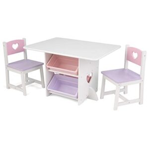 KidKraft Wooden Heart Table & Chair Set with 4 Storage Bins, Children's Furniture – Pink, Purple, White, Gift for Ages 3-8, 30.4 x 22.4 x 19.5