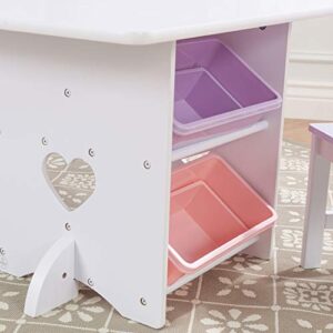 KidKraft Wooden Heart Table & Chair Set with 4 Storage Bins, Children's Furniture – Pink, Purple, White, Gift for Ages 3-8, 30.4 x 22.4 x 19.5
