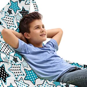lunarable cartoon lounger chair bag, stars shapes cartoon illustration geometry cheer celebration, high capacity storage with handle container, lounger size, petrol blue black white