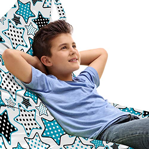 Lunarable Cartoon Lounger Chair Bag, Stars Shapes Cartoon Illustration Geometry Cheer Celebration, High Capacity Storage with Handle Container, Lounger Size, Petrol Blue Black White