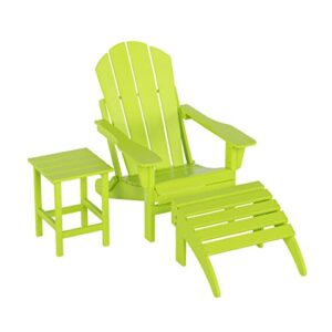 westintrends malibu outdoor lounge chairs, 3-pieces adirondack chair set with ottoman and side table, all weather poly lumber patio lawn folding chair for outside pool garden backyard, lime