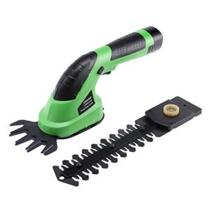 lichamp 2-in-1 electric hand held grass shear hedge trimmer shrubbery clipper cordless battery powered rechargeable for garden and lawn, cgs-7201 7.2v grass green