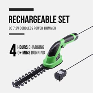 Lichamp 2-in-1 Electric Hand Held Grass Shear Hedge Trimmer Shrubbery Clipper Cordless Battery Powered Rechargeable for Garden and Lawn, CGS-7201 7.2V Grass Green