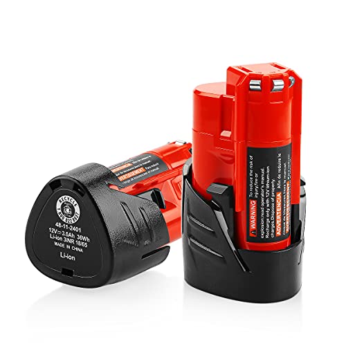 energup 2Pack 12V 3Ah 48-11-2411 Battery for Milwaukee M12 48-11-2420 Lithium-ion Battery for Milwaukee 48-11-2411 48-11-2401 48-11-2402 12-Volt Milwaukee m12 Batteries