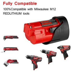 energup 2Pack 12V 3Ah 48-11-2411 Battery for Milwaukee M12 48-11-2420 Lithium-ion Battery for Milwaukee 48-11-2411 48-11-2401 48-11-2402 12-Volt Milwaukee m12 Batteries