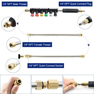 LadyRosian 9pcs Pressure Washer Wand Extension - 10ft Replacement Lance with 6 Spray Nozzle Tips - 1/4''Quick Connect, 45° 90° Curved Rod, 4000PSI