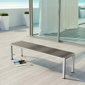 Modway Shore Aluminum Outdoor Patio Bench in Silver Gray