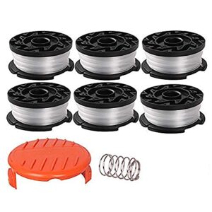 thten af-100 string trimmer spool replacement for black and decker 30ft 0.065″ refills line auto feed single weed eater,gh600 gh900 edger with rc-100-p spool cap covers (6 spools, 1 cap,1 spring)