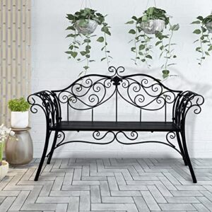hlc 52″ garden bench outdoor bench patio bench for outdoors front porch furniture iron patio bench park benches for outside