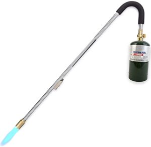 ignighter weed burner torch – use with propane and mapp gas – with built-in piezo igniter and flame control valve – 35 inches long.