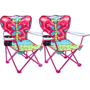 joyin 2 pcs outdoor butterfly picnic chair, toddler outdoor camping chair, kids lawn folding chair, beach chair, lightweight, foldable, with a convenient storage bag, gift for little girls