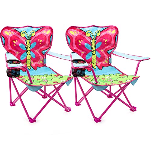 JOYIN 2 PCS Outdoor Butterfly Picnic Chair, Toddler Outdoor Camping Chair, Kids Lawn Folding Chair, Beach Chair, Lightweight, Foldable, with a Convenient Storage Bag, Gift for Little Girls