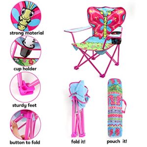 JOYIN 2 PCS Outdoor Butterfly Picnic Chair, Toddler Outdoor Camping Chair, Kids Lawn Folding Chair, Beach Chair, Lightweight, Foldable, with a Convenient Storage Bag, Gift for Little Girls