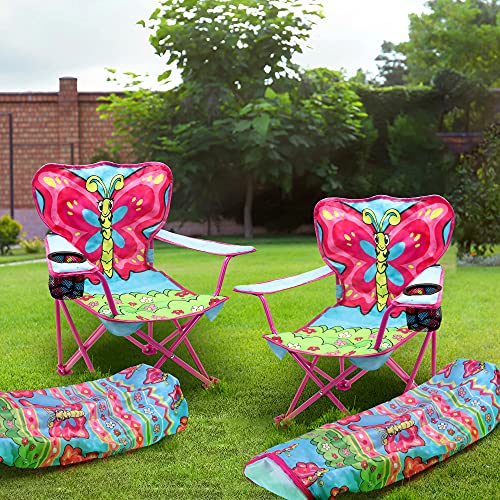 JOYIN 2 PCS Outdoor Butterfly Picnic Chair, Toddler Outdoor Camping Chair, Kids Lawn Folding Chair, Beach Chair, Lightweight, Foldable, with a Convenient Storage Bag, Gift for Little Girls