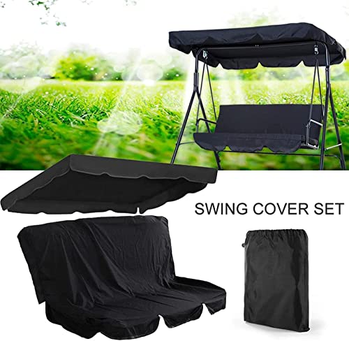 BTURYT Patio Swing Canopy Replacement Top Cover, Replacement Cover for Swing Canopy, Garden Seater Sun Shade,Swing Hammock Protector Furniture Cover,(top Cover + Chair Cover)