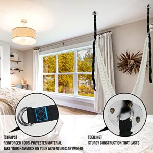 Tranquillo 550lb Capacity Portable Double Hammock Durable Woven Hammock with Versatile Hammock Hanging Kit Strap & Ceiling Mount, Inhouse Patio, White