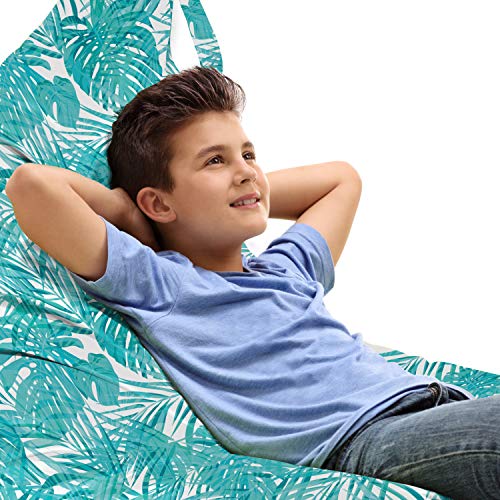 Lunarable Pale Blue Lounger Chair Bag, Camouflage Pattern Tropical Summer Theme Palm Tree Leaves Hawaiian, High Capacity Storage with Handle Container, Lounger Size, Turquoise Pale Blue