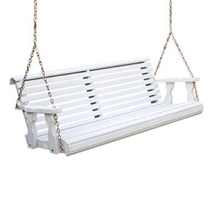 amish casual heavy duty 800 lb roll back treated porch swing with hanging chains (5 foot, semi-solid white stain)