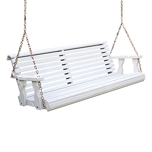 Amish Casual Heavy Duty 800 Lb Roll Back Treated Porch Swing with Hanging Chains (5 Foot, Semi-Solid White Stain)