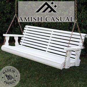 Amish Casual Heavy Duty 800 Lb Roll Back Treated Porch Swing with Hanging Chains (5 Foot, Semi-Solid White Stain)