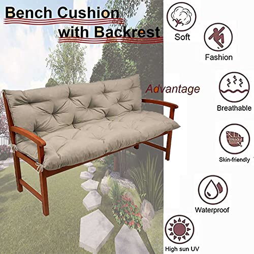 ZUINUDNG Outdoor Swing Bench Cushions,2 or 3 Seater Waterproof Swing Cushion with Backrest Ties,Bench Replacement Washable Seat