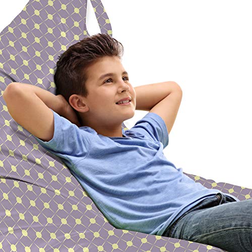 Lunarable Geometric Lounger Chair Bag, Crosswise Checkered Pattern with Dots on The Corners Retro Design, High Capacity Storage with Handle Container, Lounger Size, Pale Yellow and Purple