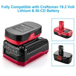 Powilling 2Pack 3.0Ah Replacement Battery for Craftsman 19.2V Battery Craftsman Lithium Battery Craftsman C3 XCP 130279005 1323903 130211004 11045 with Replacement Craftsman Battery Charger