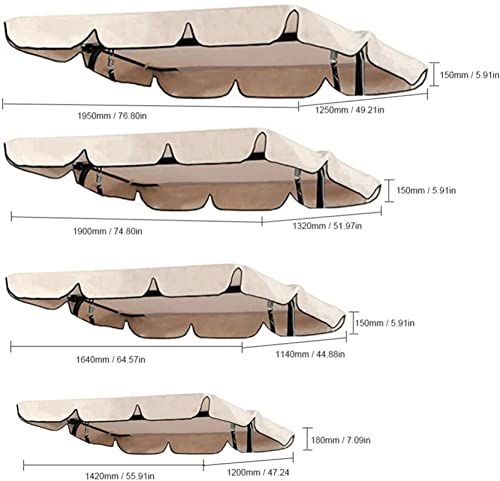 BTURYT Swing Canopy Replacement Cover, Waterproof 2/3 Seater Patio Swing Canopy Cover,Sun Shade Replacement Canopy Top Cover-(top Cover only)