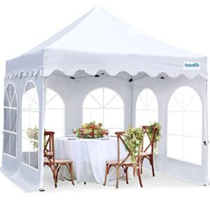 quictent ez up 10’x10′ pop up canopy tent with sidewalls commercial party wedding event gazebo tent waterproof, full truss structure, 4 sidewalls with 4 entrances & large clear church windows (white)
