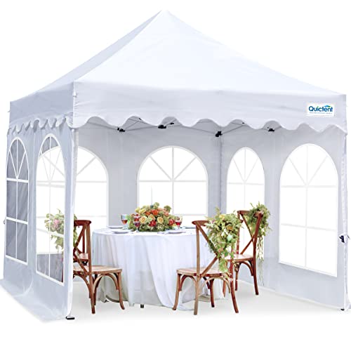 Quictent Ez up 10'x10' Pop up Canopy Tent with Sidewalls Commercial Party Wedding Event Gazebo Tent Waterproof, Full Truss Structure, 4 Sidewalls with 4 Entrances & Large Clear Church Windows (White)