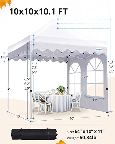 Quictent Ez up 10'x10' Pop up Canopy Tent with Sidewalls Commercial Party Wedding Event Gazebo Tent Waterproof, Full Truss Structure, 4 Sidewalls with 4 Entrances & Large Clear Church Windows (White)