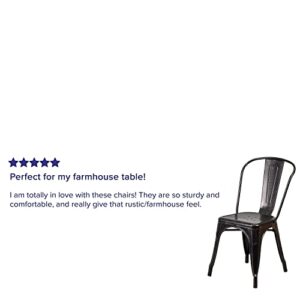 Flash Furniture Commercial Grade 4 Pack Black-Antique Gold Metal Indoor-Outdoor Stackable Chair