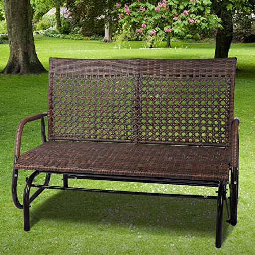 Rattan Glider Bench Outdoor 2-Person Wicker Rocking Chair Patio Loveseat Patio Furniture Set Outdoor Furniture Patio Furniture Bench Garden Decor Patio Decor Outdoor Decor Outdoor Bench