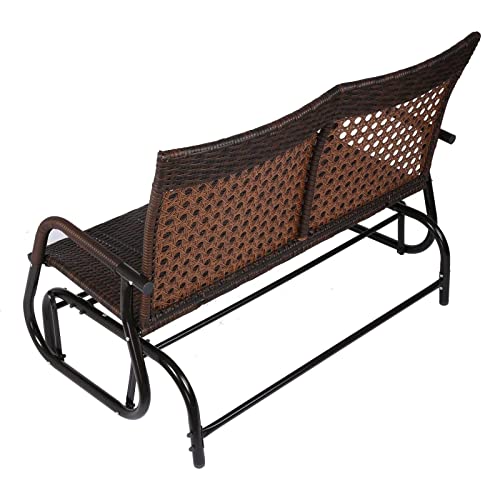 Rattan Glider Bench Outdoor 2-Person Wicker Rocking Chair Patio Loveseat Patio Furniture Set Outdoor Furniture Patio Furniture Bench Garden Decor Patio Decor Outdoor Decor Outdoor Bench