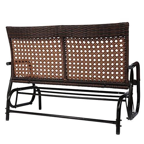 Rattan Glider Bench Outdoor 2-Person Wicker Rocking Chair Patio Loveseat Patio Furniture Set Outdoor Furniture Patio Furniture Bench Garden Decor Patio Decor Outdoor Decor Outdoor Bench