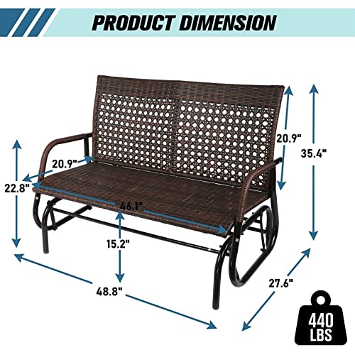 Rattan Glider Bench Outdoor 2-Person Wicker Rocking Chair Patio Loveseat Patio Furniture Set Outdoor Furniture Patio Furniture Bench Garden Decor Patio Decor Outdoor Decor Outdoor Bench