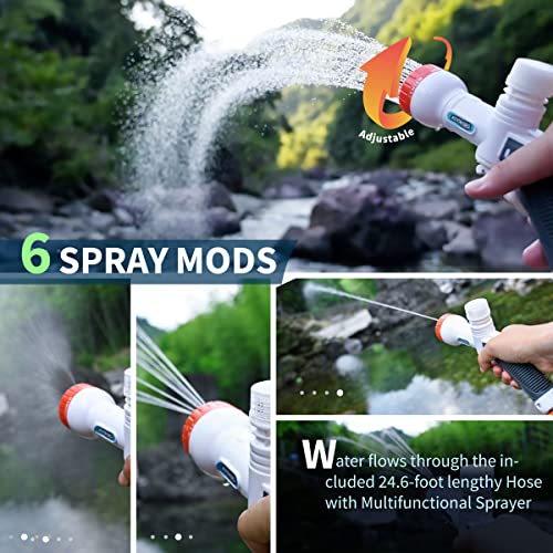 ZOOOBELIVES High Pressure Camping Shower with 50W/75psi Pump, Outdoor Camp Shower with Multi-use Sprayer and LED Light for Campsite Bathing Beach Yard Pet Car Cleanups, Portable and Rechargeable