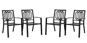 ulax furniture outdoor dining chairs patio stacking arm chairs with heavy-duty metal frame for backyard, balcony, garden, porch. set of 4