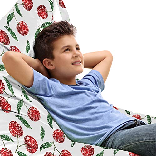 Lunarable Garden Lounger Chair Bag, Grunge Mosaic Style Cherries Seasonal Ripe Fruits Fresh Orchard Harvest Print, High Capacity Storage with Handle Container, Lounger Size, Red Green