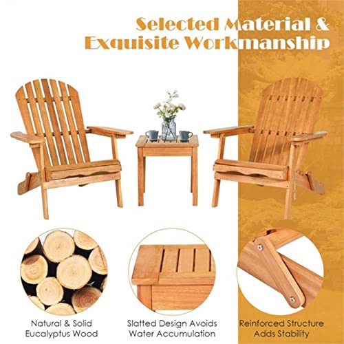 JINGTAO HGFDYKJ 3 Pieces Adirondack Chair Outdoor Patio Furniture Set with Wood Table, Premium HDPE All-Weather Poly Lumber Folding Adirondack Chair for Backyard, Lawn, Poolside, Garden