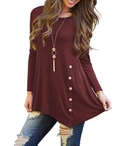 miskely women’s long sleeve casual scoop neck tees button side shirt blouse tunic top (xl,wine)