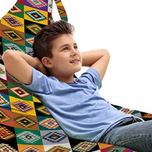 lunarable tribal lounger chair bag, aztec culture inspiration traditional colorful mosaic grid pattern, high capacity storage with handle container, lounger size, multicolor