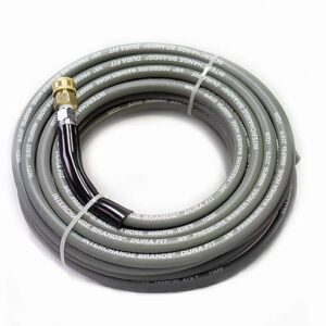 interchange brands 3/8” x 50ft 4000 psi high pressure washer hose gray non-marking, steel braid, quick couplers, 275 max temp, assembled in usa