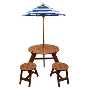 home wear wood round table with umbrella and 2 chairs patio table, red wood